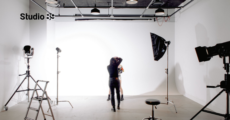Product videography Bangladesh studio with backdrop, softbox lights, and video production gear