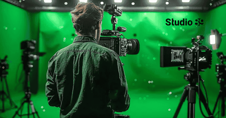 OVC production Bangladesh with green screen studio, camera setup, and pro lighting