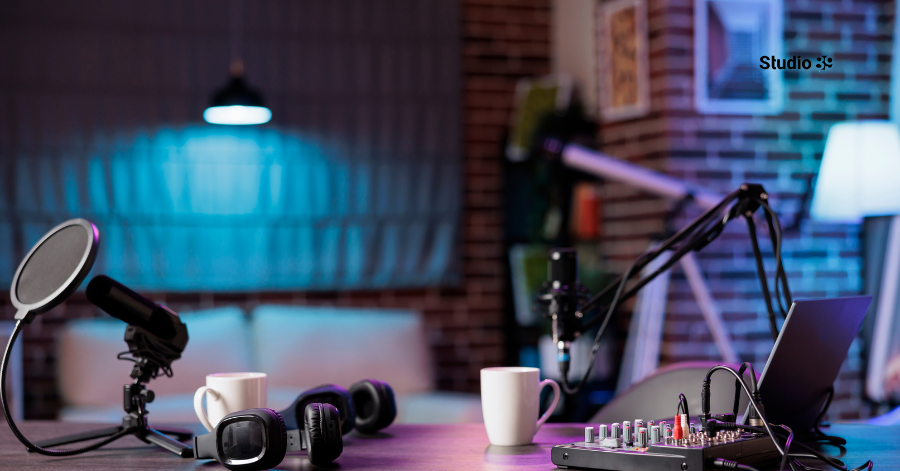 Equipped podcast setup with microphones and an audio mixer at the Best Best Studio Rental in Dhaka.