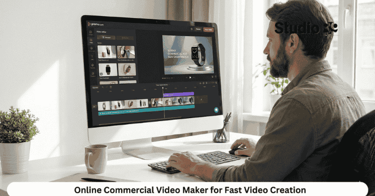 online video commercial cost Bangladesh guide with studio filming setup, lights, camera, and brand video production