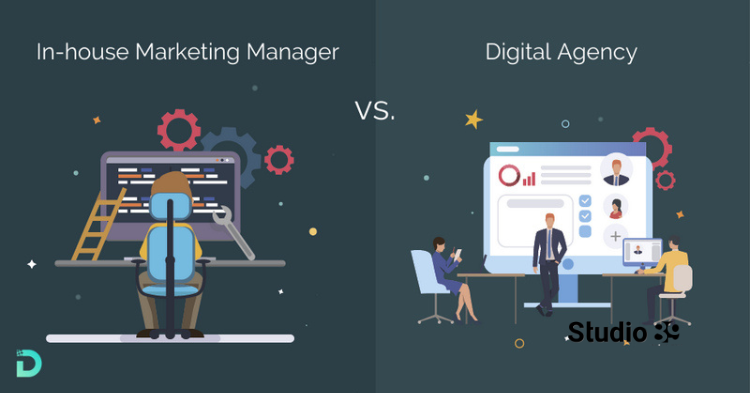 content house vs digital agency visual comparing in-house team strategy with agency marketing support