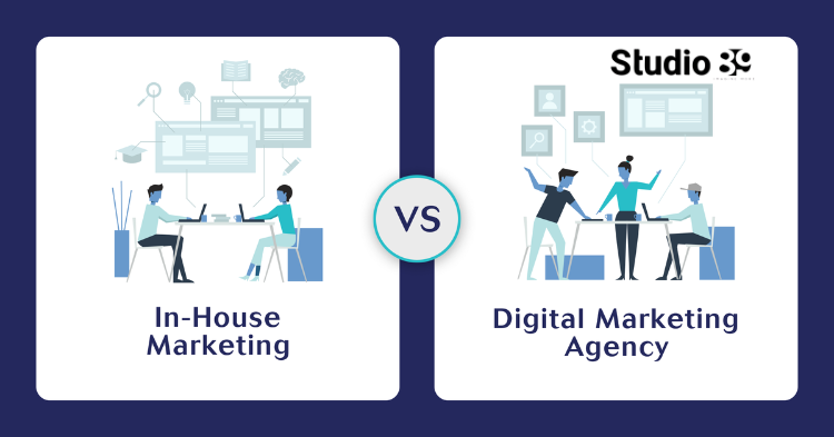 content house vs digital agency comparison showing in-house marketing and agency team workflow