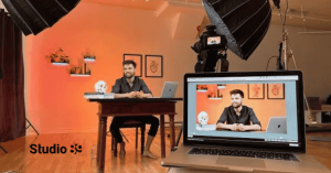 online video commercial cost Bangladesh visual showing product video shoot with camera, mic, and studio setup