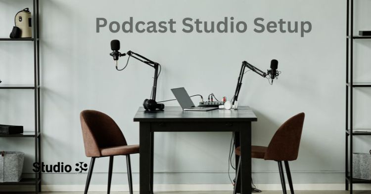 Podcast studio vs home setup in Dhaka comparison image featuring a professional audio video podcast studio with microphones, mixer, acoustic panels, and Studio89 branding