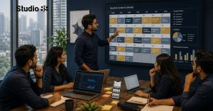 Bangladeshi marketing team planning a monthly calendar